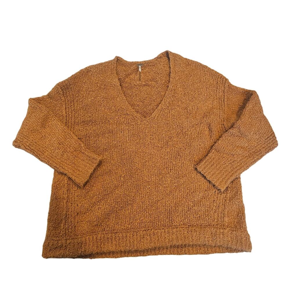 Free People Burnt Orange Alpaca Blend V-Neck Knit Sweater Extra Small Oversized